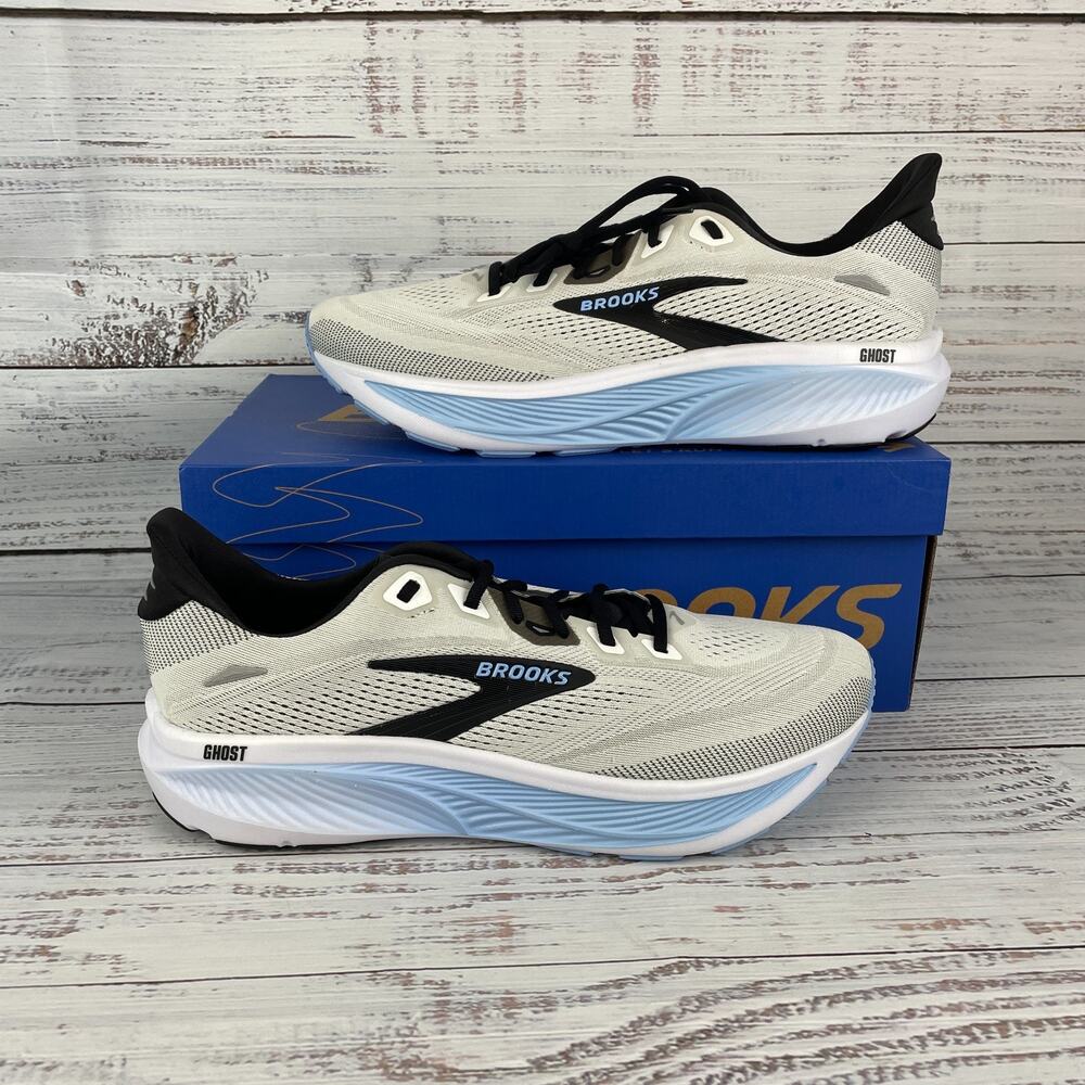 Brooks Ghost 18 Mens Sz 14 Running Shoes White Black Blue Open Air